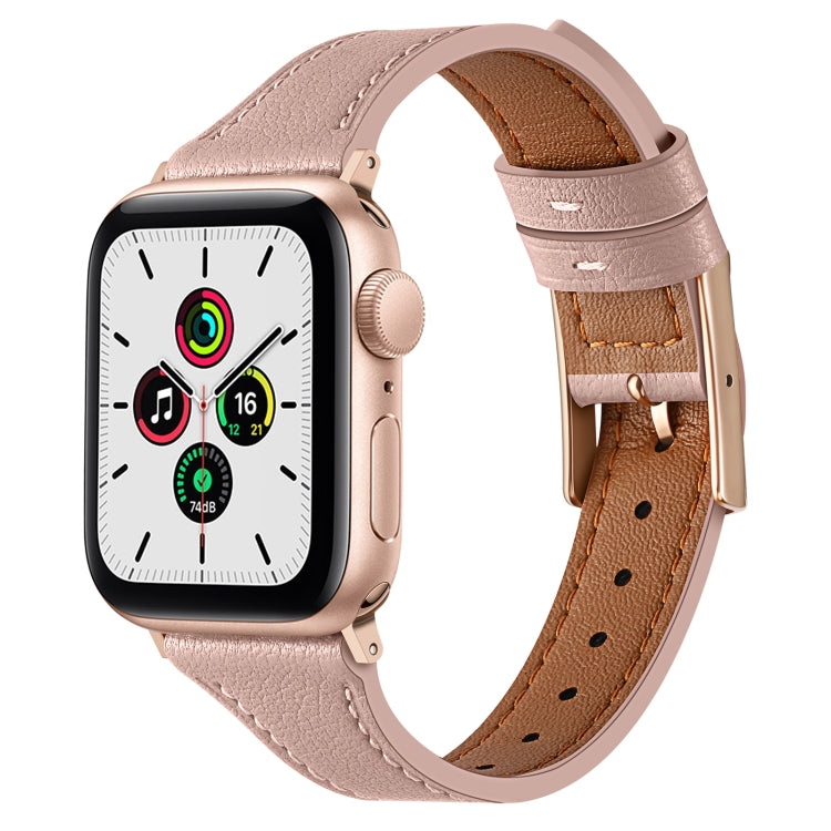 Mauve leather watch band with brown lining and metal buckle for Apple Watch