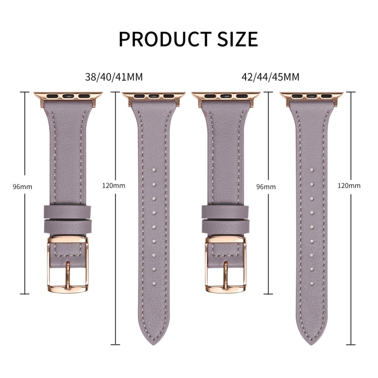 Genuine leather watch band with metal buckle and stitch holes shown in different sizes.