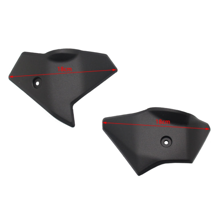 Black throttle guard covers with pre-drilled holes, length markers shown