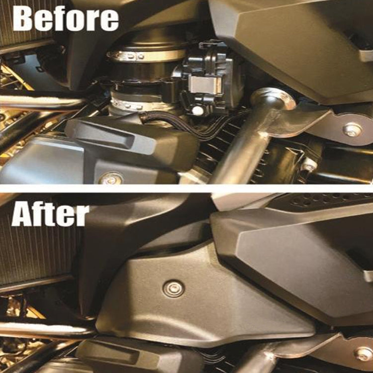 Installed black throttle guard covers on motorcycle handlebar area