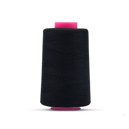 Black polyester sewing thread spool on pink core