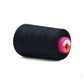 Black sewing thread spool with pink end label
