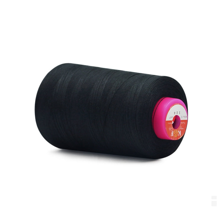 Black sewing thread spool with pink end label