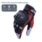Motorcycle leather gloves, black with red lining and hard knuckle panels, logo on back