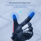 Motorcycle leather gloves with padded fingers, black design with red side panel and white accents