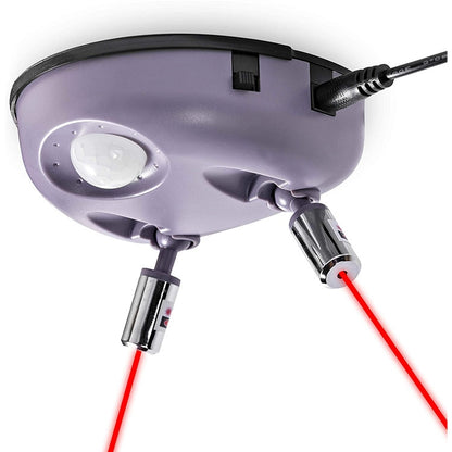 Dual-head laser parking assist meter with purple housing and red indicator cable