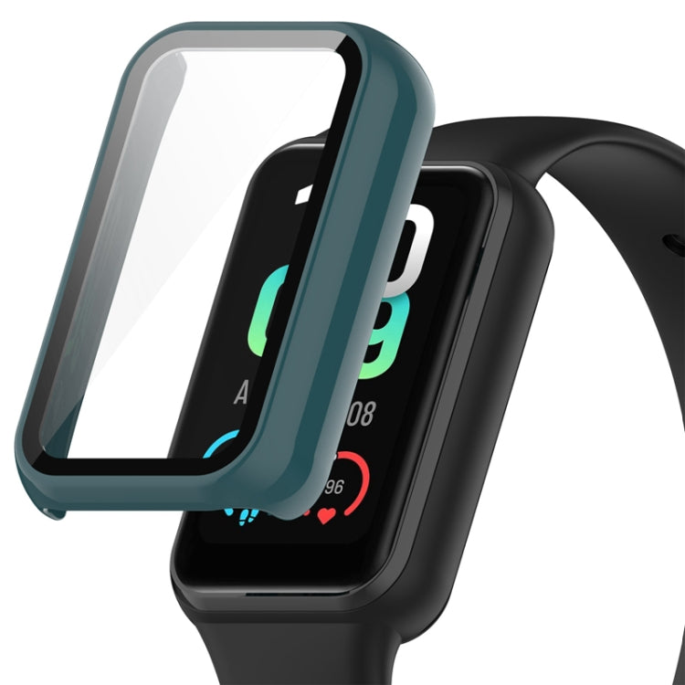 Protective watch case with integrated tempered glass, pine green frame, for Amazfit Band 7
