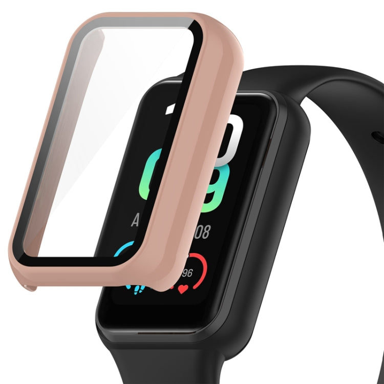 Protective watch case with integrated tempered glass, pink frame, for Amazfit Band 7