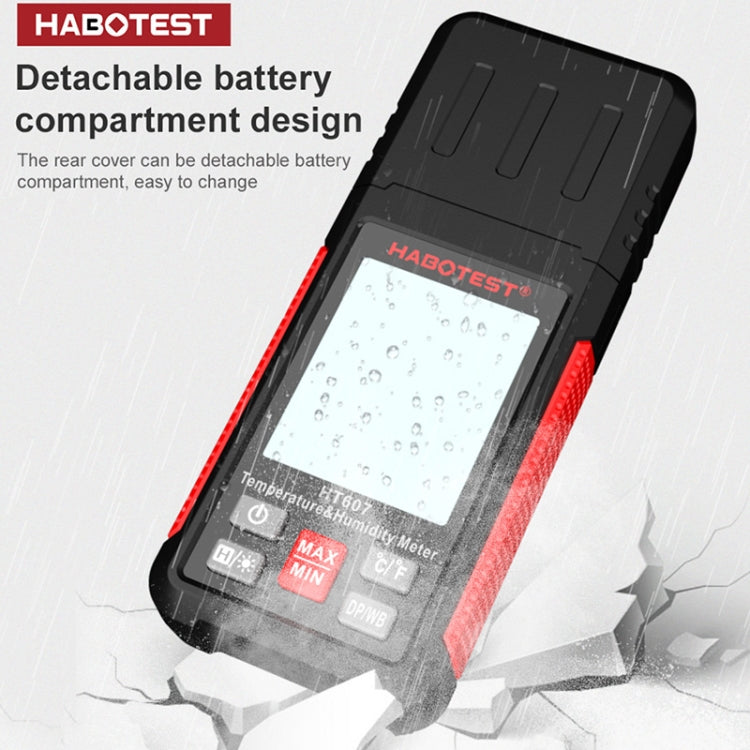 Temperature humidity meter with detachable battery compartment and clear LCD screen