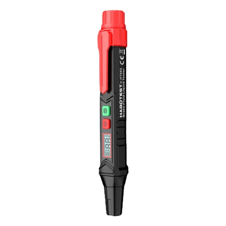 HABOTEST HT662 brake fluid test pen, red cap and black body with probe tip.