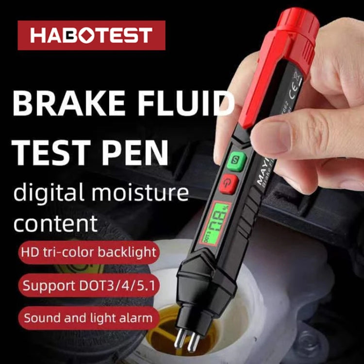 Red and black brake fluid test pen with illuminated DOT color indicator