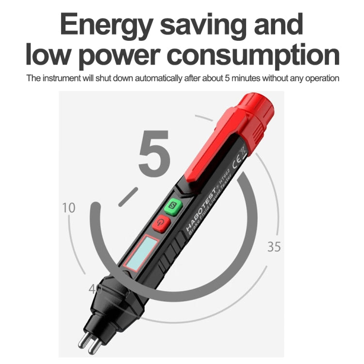 HABOTEST HT662 brake fluid test pen with digital screen and red power area.