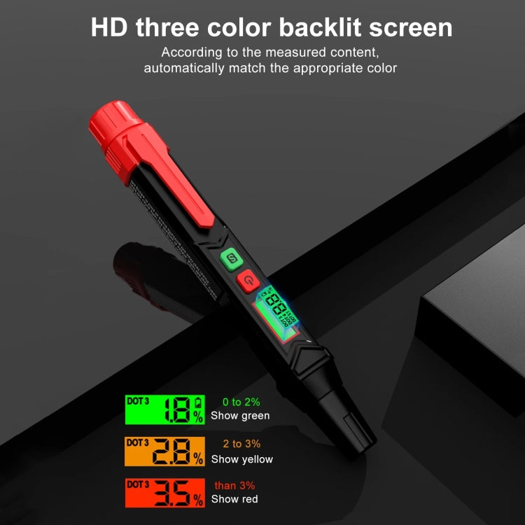 HABOTEST HT662 brake fluid test pen with color backlit LCD reading on screen.