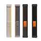 Set of nylon loop watch bands in beige, blue, dark gray, and black with orange tabs