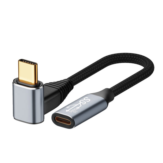 Curved USB-C male-to-female extension cable, braided black, gold connectors