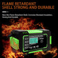 Black and green smart battery charger with LCD screen and attached cables