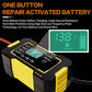 Battery repair charger with LCD recovery display for one-button activated repair
