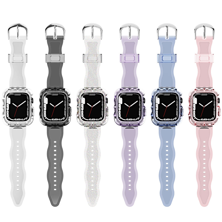 Set of TPU integrated watch case bands in transparent white, black, purple, blue, and pink