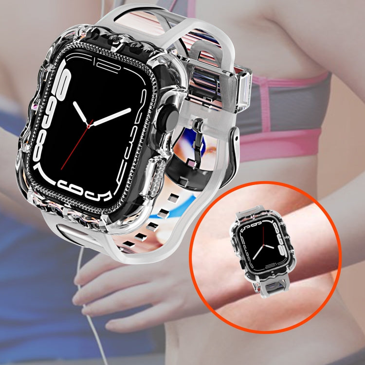 TPU integrated watch case band for Apple Watch, clear TPU with chrome frame and dark face
