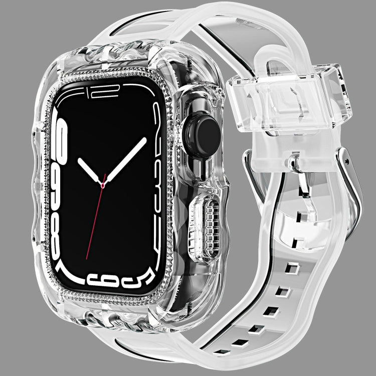 Transparent TPU integrated case watch band with clear bezel and rugged textured edges.