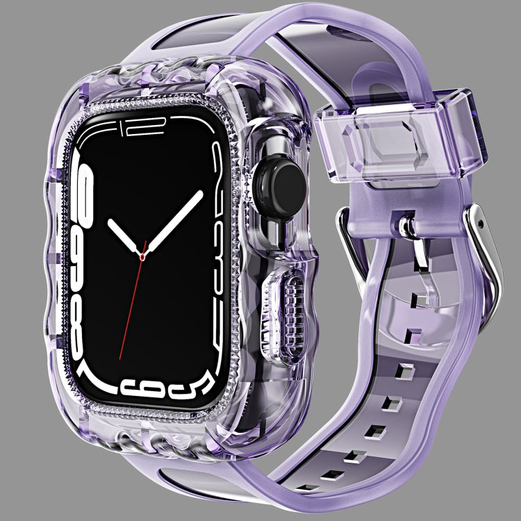 TPU integrated watch case band for Apple Watch, transparent lilac TPU with clear clasp