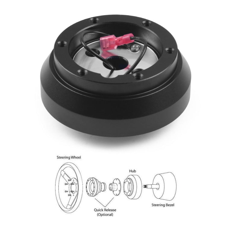 Nissan steering wheel connection base BX102480, black hub showing pink connector and center wire