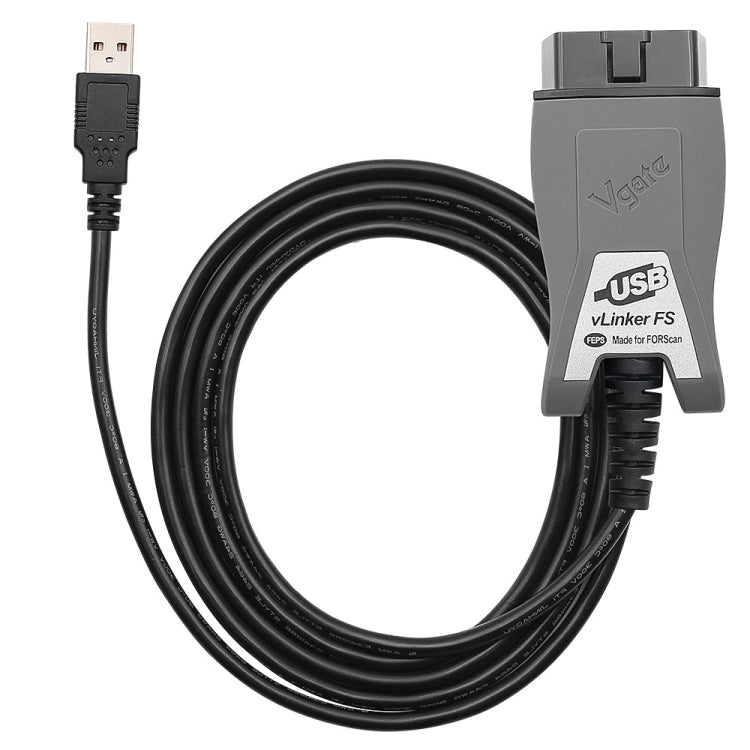 USB OBD2 diagnostic adapter with black cable and grey connector housing