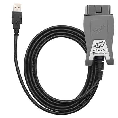 USB OBD2 diagnostic adapter with black cable and grey connector housing
