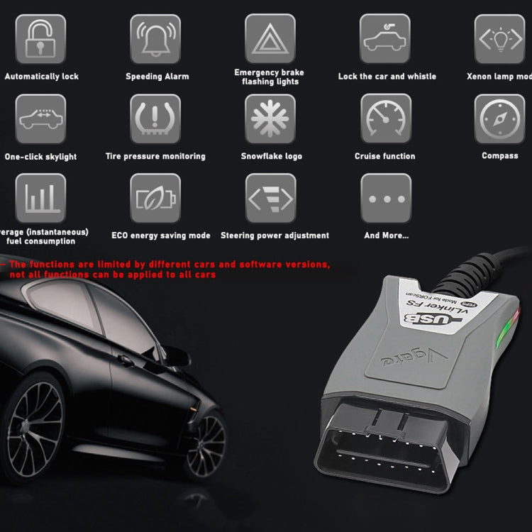 Grey OBD2 USB diagnostic scanner adapter with multi-pin port and cable