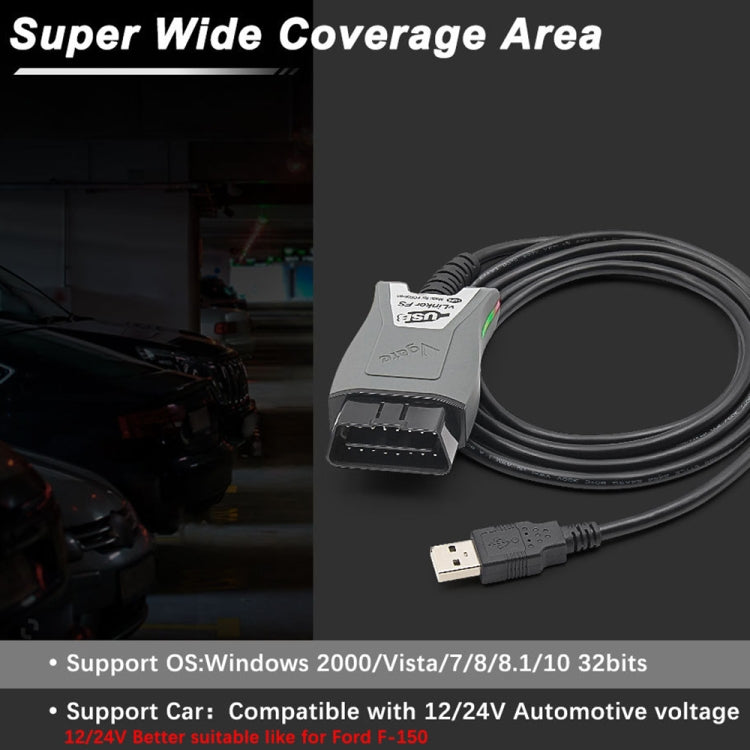 Grey USB OBD2 diagnostic adapter with long black cable and USB plug