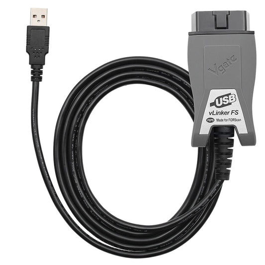 USB OBD2 diagnostic adapter with black cable and grey connector housing