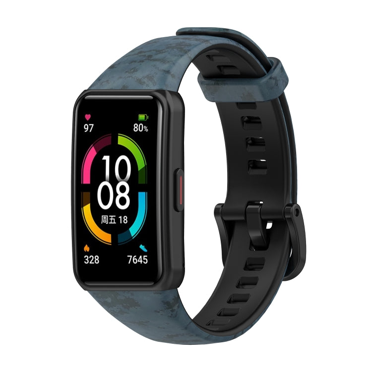 Camouflage grey silicone watch band with clasp and adjustment holes