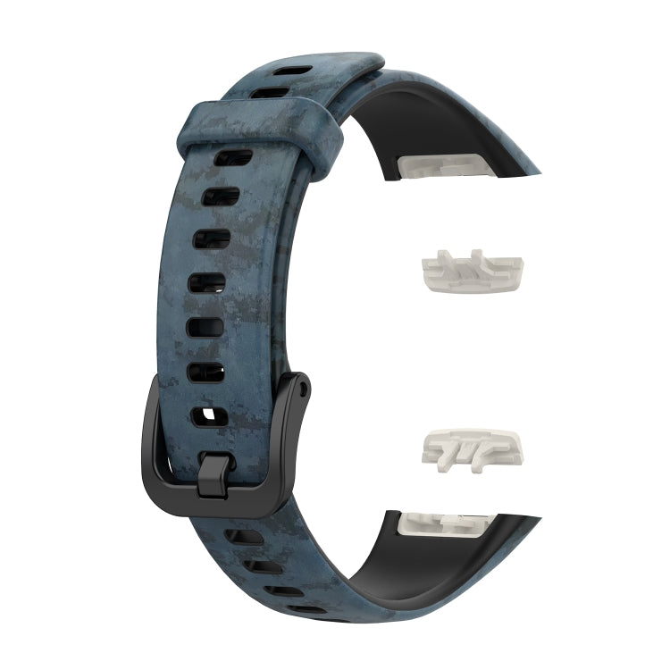 Blue camouflage silicone watch band with extra strap clips