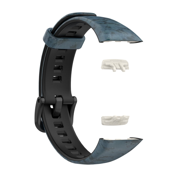 Blue camouflage silicone watch band with extra connector clips
