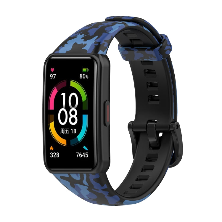 Blue camouflage silicone watch band with smartwatch face