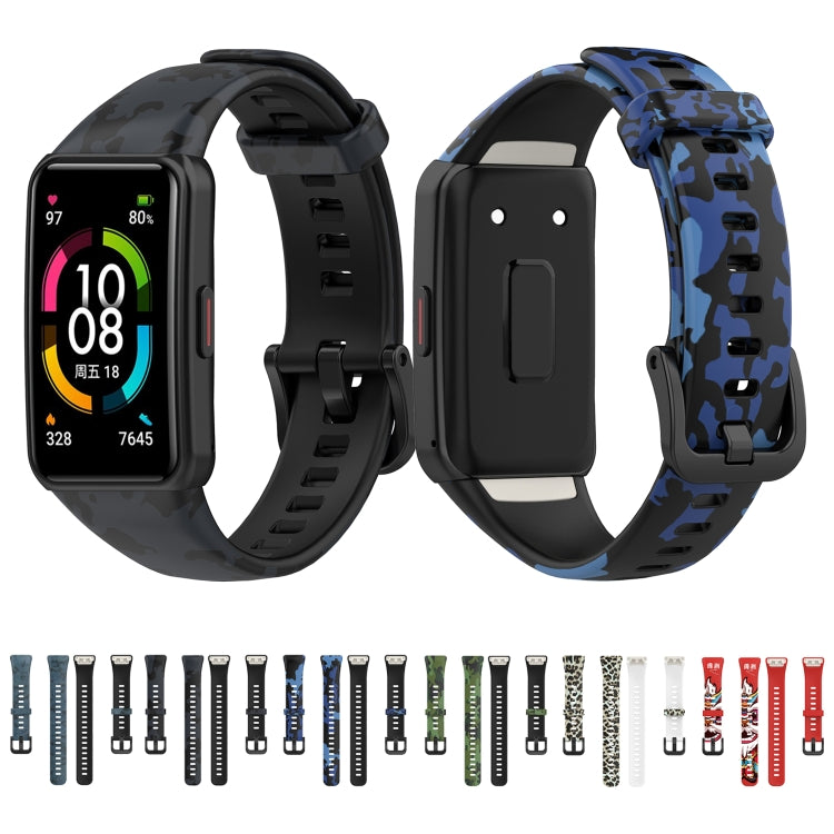 Camouflage silicone watch bands for Honor Band 7: black and blue