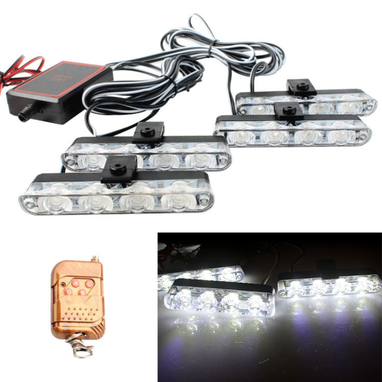 4-piece LED car grille warning light kit with wireless remote and clear light bars