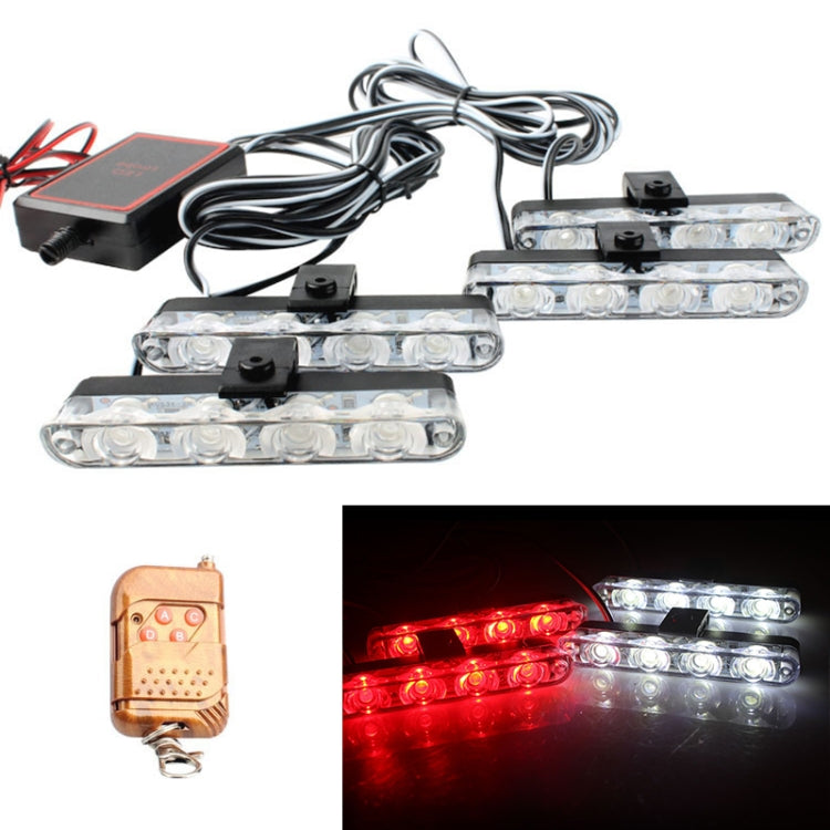 LED warning light bars glowing red and white with wireless remote controller