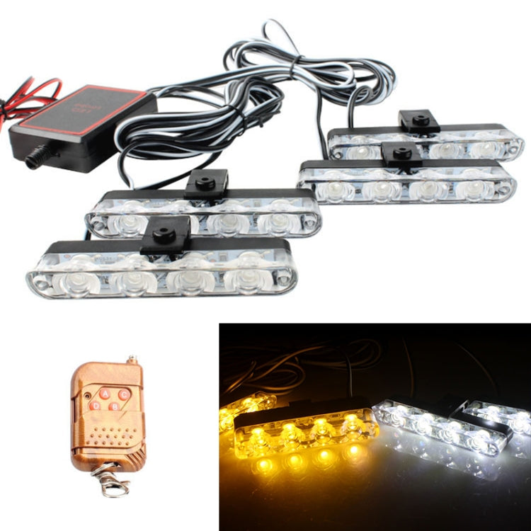 LED warning light bars glowing yellow and white with wireless remote controller