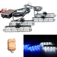 LED warning light bars glowing blue and white with wireless remote controller