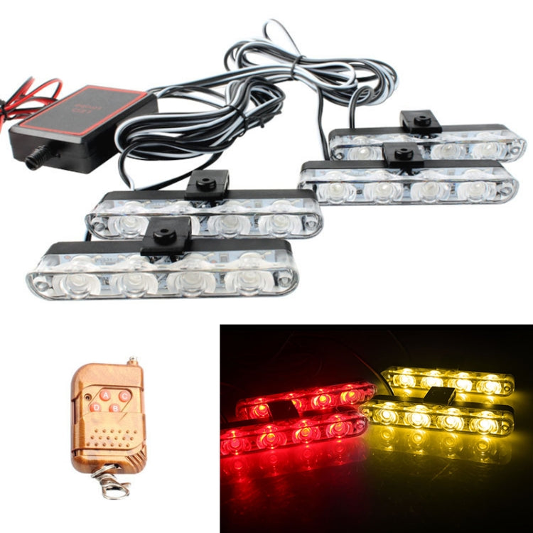 LED warning light bars glowing red and yellow with wireless remote controller