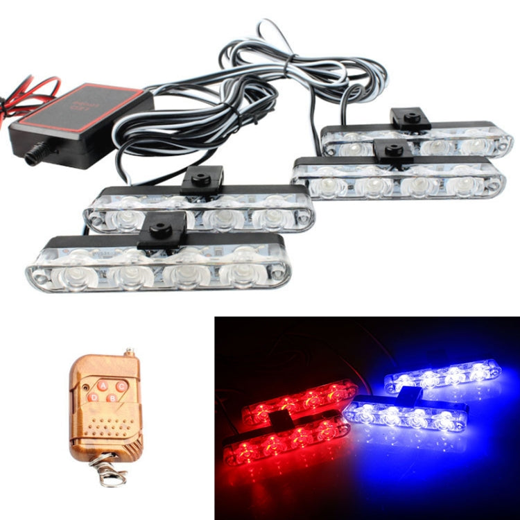 LED warning light bars glowing red and blue with wireless remote controller
