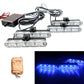 LED warning light bars glowing blue with wireless remote controller