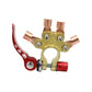 Brass car battery terminal connector with red ground clamp and black adjustment knob
