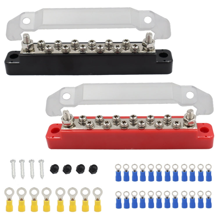 Two terminal blocks with stud posts plus included screws and blue/yellow ring connectors