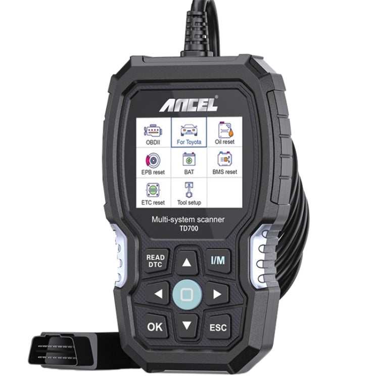 Handheld Ancel multi-system OBD diagnostic scanner with LCD screen and buttons