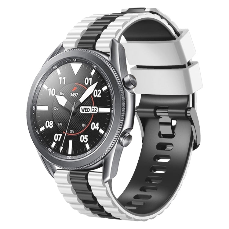 Two-tone silicone watch band with black dial and silver-toned case, 22mm size