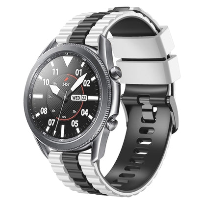 Two-tone silicone watch band with black dial and silver-toned case, 22mm size