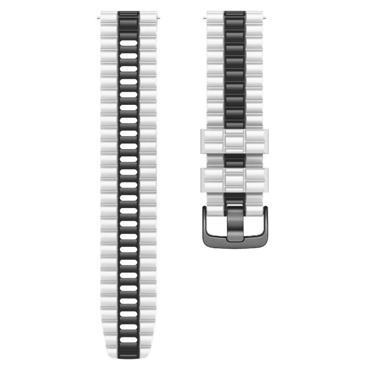Pair of 22mm silicone watch band lengths with black and silver connectors