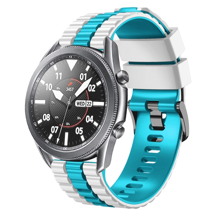 Two-tone silicone watch band with blue strap and black dial, 22mm wide